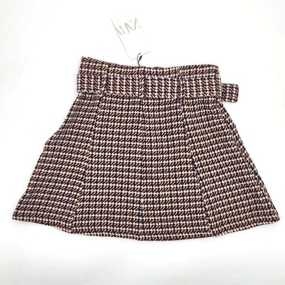 Zara Belted Tweed Mini Skirt Size Medium High Waist Multicolor Preppy Academia - Picture 6 of 10
